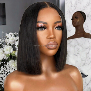 Peluca Bob Corta y Lisa de Alta Calidad con Flequillo, Cabello Remy Brasileño, Estilo <span class=keywords><strong>Yaki</strong></span> para Mujeres Negras - Product Image 3