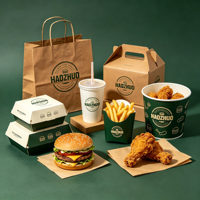 Boîte à hamburger de style rétro avec impression personnalisée, porte-frites, sac en papier kraft résistant à la graisse pour une solution de restauration rapide tout-en-un à emporter