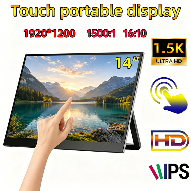 Touch Portable Monitor 14 Inch IPS Touch Portable Screen 1920*1200 1.5K 100% sRGB Travel Secondary Display for Steam Deck Switch