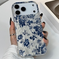 Coque de téléphone à motif floral bleu vintage pour iPhone 14 15 16 Plus 17 Air 18 Pro Max, coque de protection souple antichoc, vente en gros