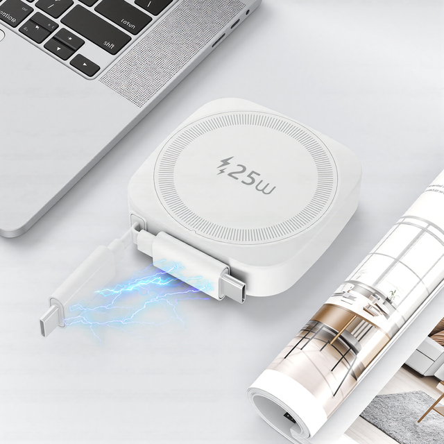 25W Travel Magnetic Wireless Charger with 70cm Retractable USB-C Cable, Compact Fast Charging Pad for iPhone 17/16, Samsung