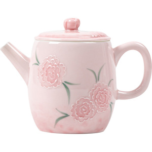 Guanlan Ceramic Teapot Powder Glaze Relief Floral Pattern With Lid Kung Fu <b>Tea</b> <b>Set</b> For Afternoon <b>Tea</b> - Product Image 5
