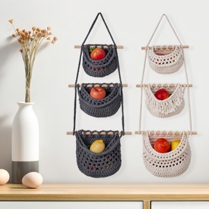 Panier mural tressé à 3 niveaux réglables, fait main, pour plantes, cuisine, fruits, chambre d'enfant – Solution de rangement - Product Image 5