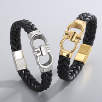 Bracelet pour homme en cuir avec double lettre D en or, en acier inoxydable 316, bijoux tendance avec fermoir magnétique