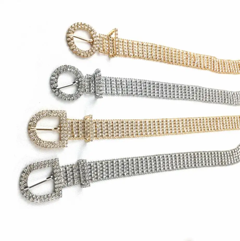 Cintura di strass di lusso con cintura di strass bling bling con catena in vita in metallo di moda personalizzata all'ingrosso