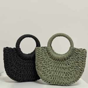 Wholesale Half Round Moon Bucket Bag <b>Mini</b> Beach Tote New Color <b>Hand</b> Woven Straw Handbag for Women - Product Image 2
