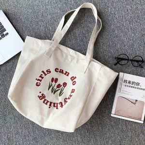 Bolsa de Hombro de Lona con Diseño de Tulipanes Coloridos, Logotipo Personalizado Impreso, Bolsa de Compras Reutilizable de Lona de Algodón - Product Image 5