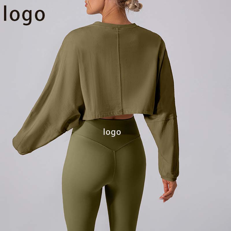 Wholesale Autumn Round Neck Yoga T-shirt Sweatshirt Short Neck Loose Long Sleeve Top for Yoga Sports & Exercise Yoga Top