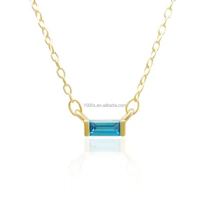 Ожерелье из циркона 925 стерлингового серебра с голубым топазом зодиака