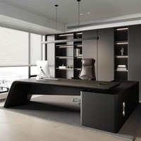 Bureau de direction moderne en bois massif laqué noir, en forme de L, écologique, finition brillante, luxe, pour PDG, assemblage facile