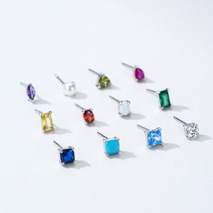 Boucles d'oreilles en argent sterling S925 avec zircon pierre de naissance de décembre, version cuivre personnalisable, design original, un cadeau créatif pour femme. - Product Image 6