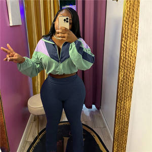 أزياء خليط أفخم بذلة رياضية النساء الخريف بدلة رياضية اثنين من قطعتين سحاب أعلى محصول ونحيف مضيئة السراويل ملابس اللياقة البدنية - Product Image 6