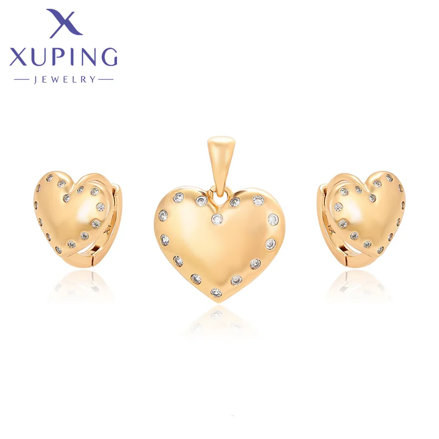 Xuping perhiasan modis bentuk cinta wanita, set gesper telinga warna emas elegan dan sederhana