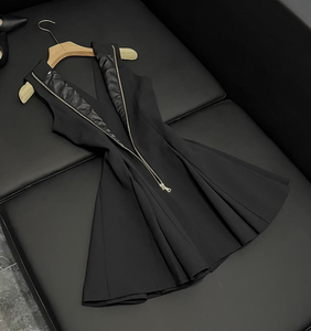 <span class=keywords><strong>Abito</strong></span> Mini da Donna di Alta Qualità per Feste, Scollo a V, Senza Maniche, Doppiopetto, Tinta Unita, <span class=keywords><strong>Nero</strong></span> - Product Image 3