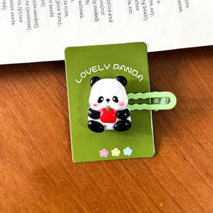 Pince à cheveux Panda de dessin animé pour filles pince latérale de haute beauté avec décoration de coeur emballage personnalisé en carton accessoire de cheveux de mode - Product Image 6