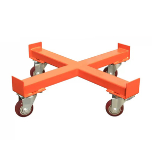 Chariot à tambour rond en plastique jaune avec roues rouges pour la manutention de matériaux en entrepôt, capacité de 400 kg - Product Image 3
