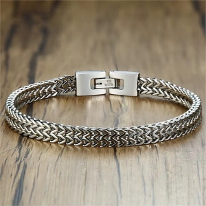 Bracelets chaîne vintage en maille pour homme, en acier inoxydable plaqué argent, or et noir, étanches et inaltérables, bijoux de mode - Product Image 4