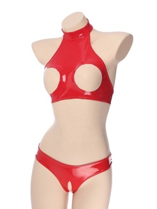 <span class=keywords><strong>Lingerie</strong></span> da donna Sexy aspetto bagnato in pelle verniciata con cavezza aperta seno senza schienale biancheria intima con slip a cavallo aperto per Club - Product Image 3