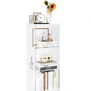 Durable Acrylic Minimalist Three-Layer Clear Floor Standing Non-Folding Tall Bookcase Display <strong>Cube</strong> Storage <strong>Shelf</strong> for Living Room - Product Image 1