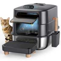 Bac à litière pour chat en acier inoxydable durable, avec clôture haute et ventilateur électrique pour le contrôle des odeurs