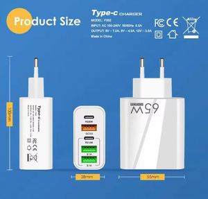 65 W PD Fast Charger EU US UK 2 Type-<b>c</b> 3 <b>USB</b> Port Multiple Output <b>Adapter</b> for Mobile Phone Travelling - Product Image 2
