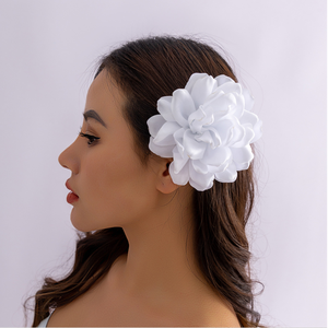 大号织物缎面白玫瑰花发带发夹女式婚礼新娘化妆发夹舞蹈舞会发饰 - Product Image 2