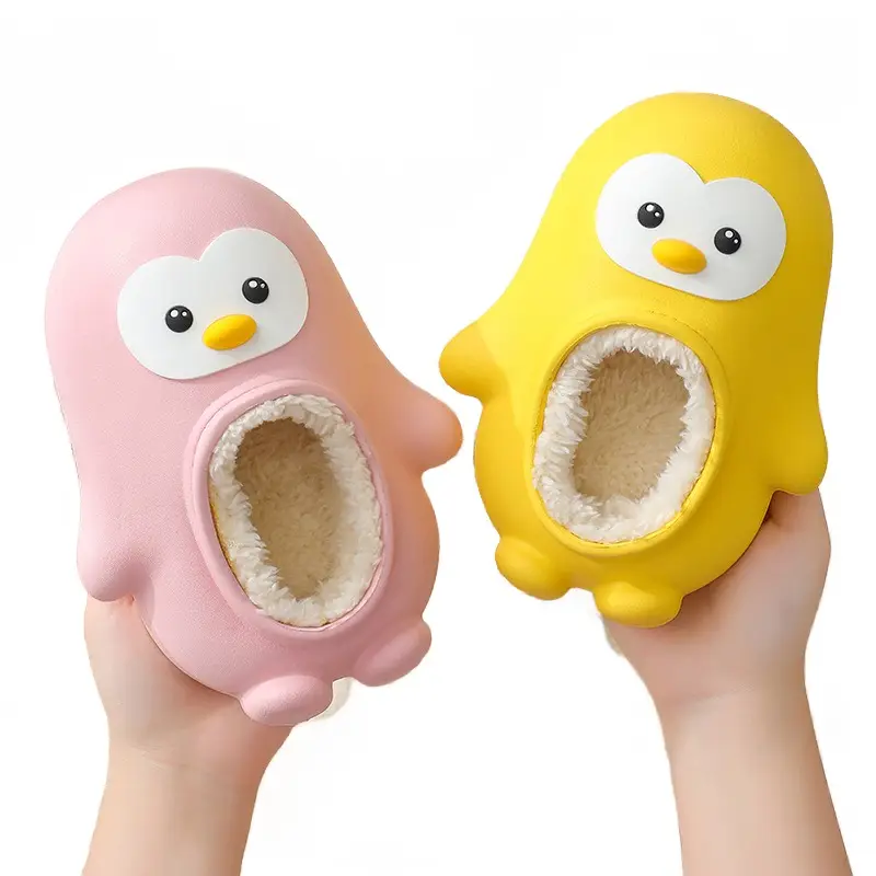 High quality children plush penguin animal slippers kids waterproof plush slippers warm home shoe
