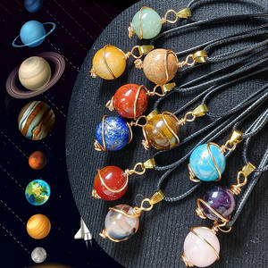 Wowei - Collar con Colgante de Bola de Amatista de la Serie Nueve Planetas, <span class=keywords><strong>Piedra</strong></span> Semipreciosa Pulida, con Ocho Planetas Entrelazados - Product Image 1