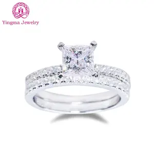 Perhiasan cincin emas putih Set cincin emas untuk wanita, perhiasan cincin potongan putri GRA sertifikat 1.2 ct D warna Moissanite untuk pernikahan wanita