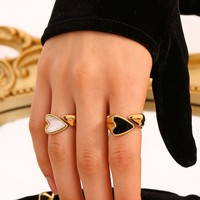 Bague ouverte double cœur en émail en acier inoxydable JZ504, plaquée or, ajustable, pour femme, bijou quotidien, cadeau