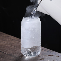Mug à café en verre borosilicate de haute qualité, style canette de bière, avec couvercle en bambou, pour thé au lait et boissons froides, passe au lave-vaisselle et au micro-ondes