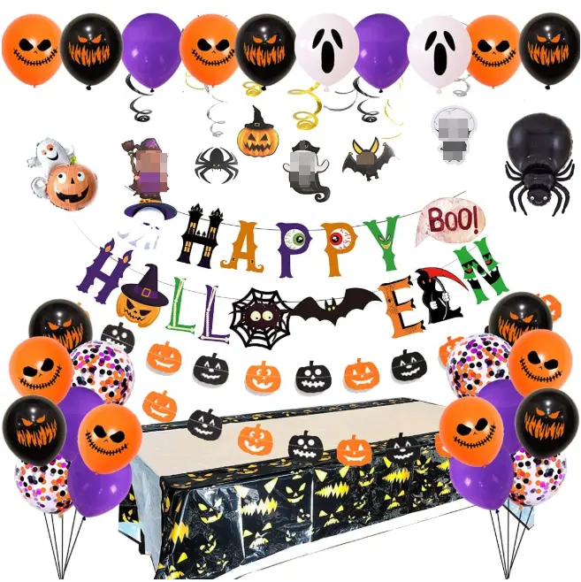 Araignée jack-o '-lantern fantôme feutre bannière tourbillons guirlande hélium ballons nappe pour enfants Halloween maison fête décor fournitures