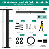 Kit complet de garde-corps horizontal noir 20-24 pieds avec tendeur et quincaillerie en acier inoxydable pour terrasse et balcon, résistant à la rouille