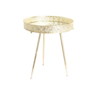 Vàng-Mạ Màu Kính Hàng Đầu Sang Trọng Tray Side Bảng Với Ba Chân - Product Image 2