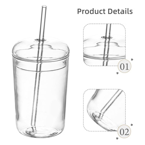 Custom Logo Hand-blown 450ml High Borosilicate Glass <b>Cup</b> with Glass Lid and Straw <b>Reusable</b> Dishwasher & Microwave Safe - Product Image 3