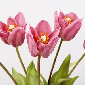 Flor de tulipán de plástico blando artificial 3D, flor de tulipán de tacto real de fábrica, flor de tulipán artificial de un solo o 3 cabezas