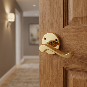 Contemporary Brass Door Lever Handle with Polished Gold Finish <b>Screw</b> Installation Durable Design for Interior Use From India - Product Image 3