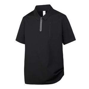 Polo d'affaires pour homme à séchage rapide, en nylon haute élasticité sans couture avec revers en soie glacée, motif uni, manches courtes - Product Image 6