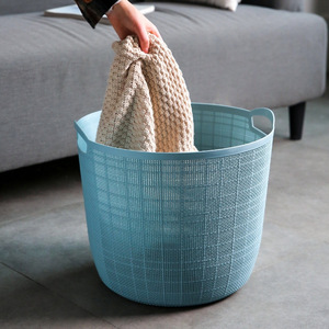 Laundry Hamper <b>Large</b> Round Blue PP Eco-Friendly Storage <b>Basket</b> For Home Bathroom Bedroom Use - Product Image 1