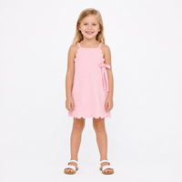 Robe débardeur trapèze en maille douce pour petites filles, couleur unie pastel, bretelles spaghetti, bord festonné, nœud latéral, 2-5 ans, vente en gros