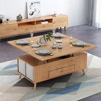 Table basse et de salle à manger multifonctionnelle de style nordique du milieu du siècle, avec rangement et design pliable pour petits appartements, en bois massif