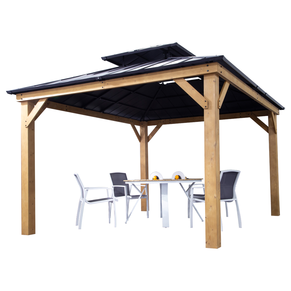 Patio 4x4 Gazebo esterno impermeabile in acciaio Hardtop tetto Gazebo in legno