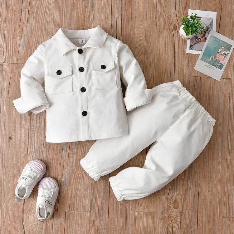 Children 95% cotton casual outfit boys breathable 2 pieces suit long sleeve solid clothing set for baby kids