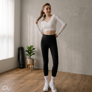 <b>High</b> <b>Waist</b> Seamless Full Length Yoga <b>Leggings</b> <b>Black</b> Solid Pattern Women's Pants Elastic <b>Waist</b> Spandex Polyester - Product Image 1