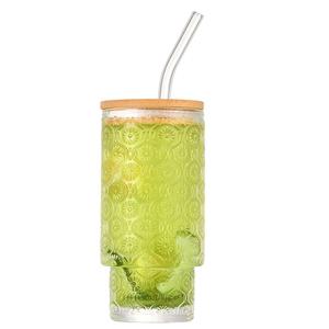 4pcs One Set Transparent Drinking Glassed Cup with Bamboo Lid and Straw Heat Proof Iced Coffee Glass <strong>Tumbler</strong> for Smoothie/beer - Product Image 5