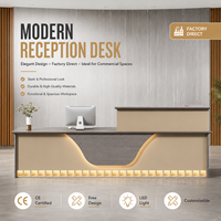 Bureau d'accueil moderne et élégant avec éclairage LED, bureau d'accueil de luxe avec rangement, taille personnalisée pour bureau, hôtel, salon de beauté, salle d'exposition