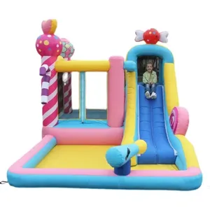 Candy Slide Trampoline Inflatable Bouncing House Combo With Swimming Pool