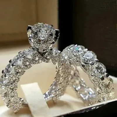 Best Selling Full Diamond Engagement Ring Cubic Zircon CZ Wedding Ring Set For Women Girls Party