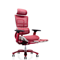 Chaise ergonomique de luxe, base en alliage d'aluminium, rouge, confortable, pleine maille, chaise de bureau avec BIFMA