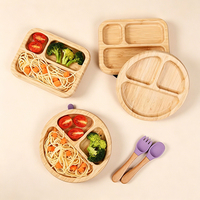 Ensemble de vaisselle pour enfants en bambou biodégradable sans BPA, assiette à ventouse divisée avec motif animal, bol, cuillère, fourchette, pour l'apprentissage de la diversification alimentaire des bébés